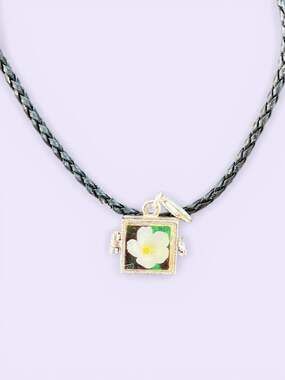 Painted Miniature Flower  Prayer Box Locket Necklace on Braided Cord